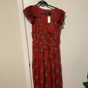 Ann Taylor Shimmer floral flutter sleeve Maxi dress